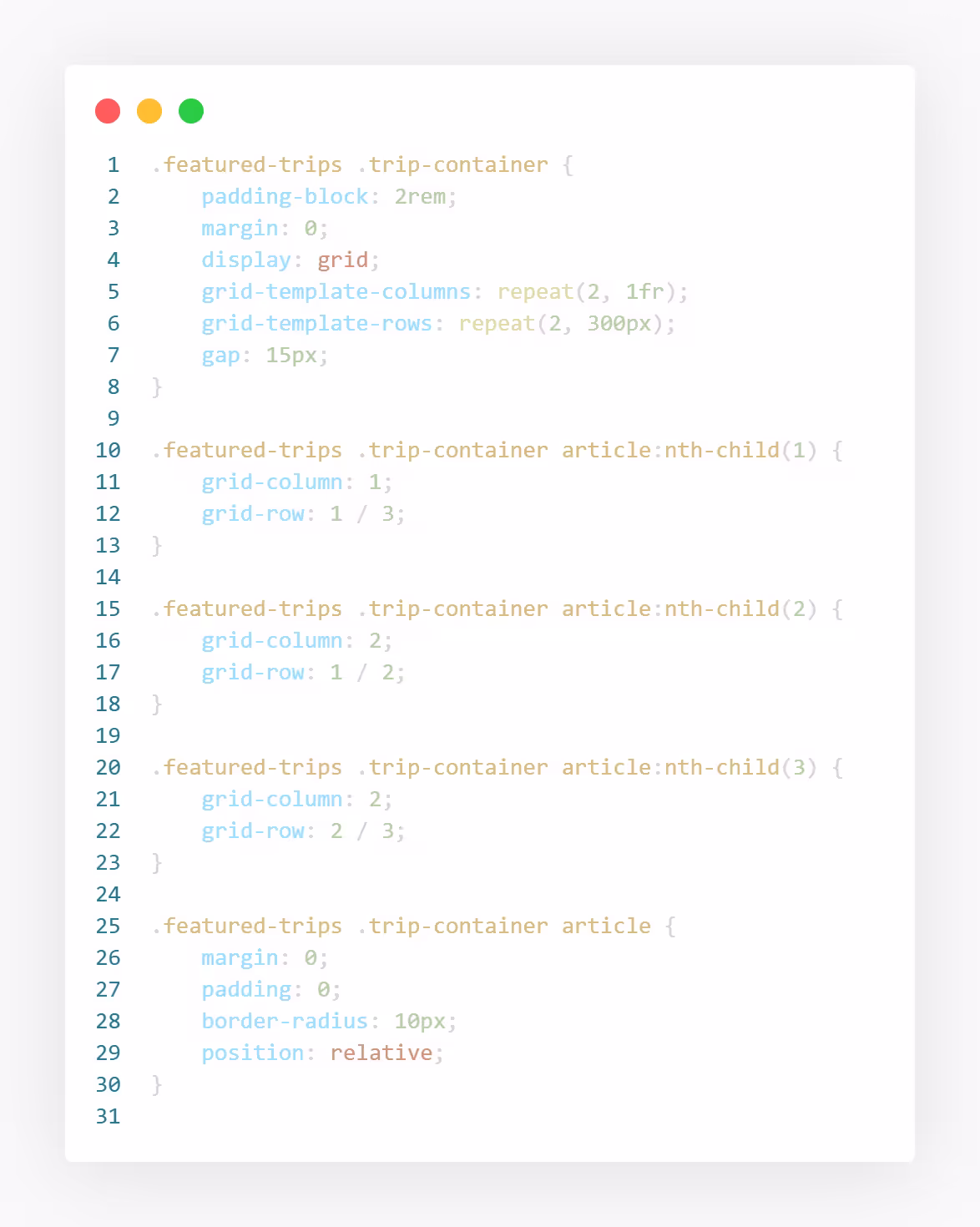Syntax-highlighted light-mode CSS for Dryoar styling