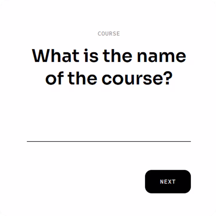 Memo input screen displaying the conversational prompt: What is the name of the course?