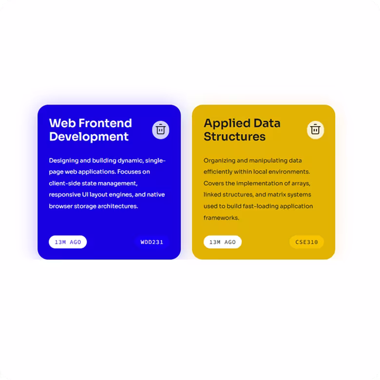 Vibrant modular information container blocks showcasing Web Frontend Development and Applied Data Structures modules